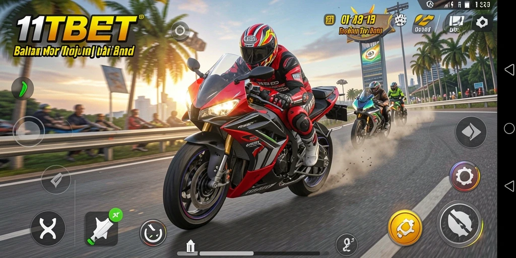 Tampilan gameplay menegangkan dalam balapan motor di 11TBET.