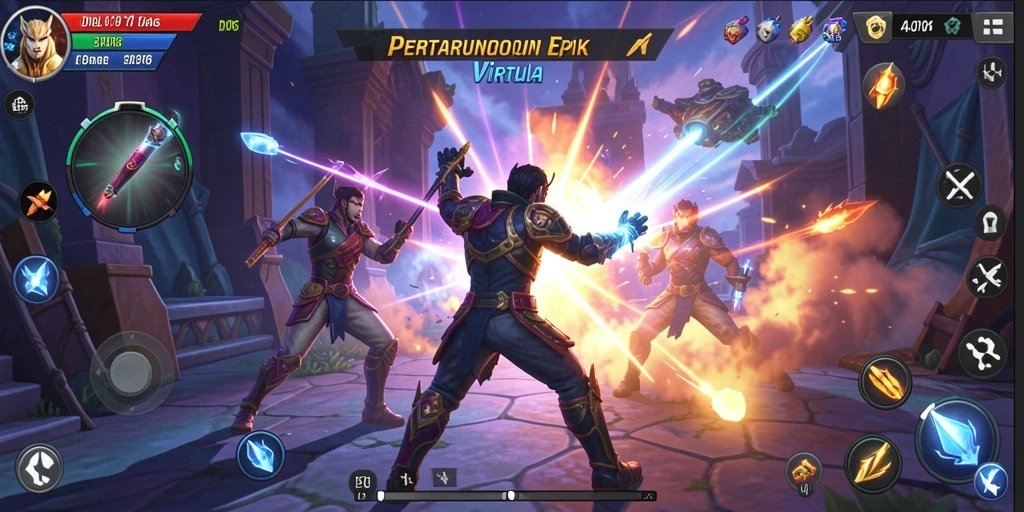 Tampilan dinamis dari gameplay D06 saat pertarungan seru berlangsung.