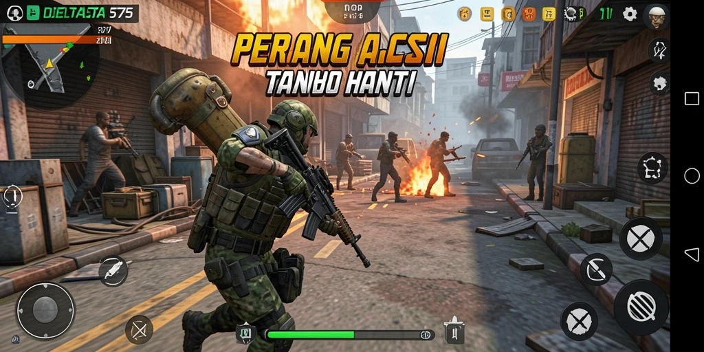 Screenshot utama DELTA575 menunjukkan intensitas pertempuran FPS yang mendebarkan.