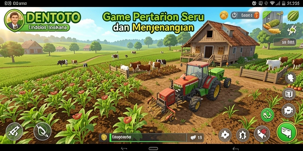 Tampilan Gameplay DENTOTO yang menarik dengan aktivitas pertanian.