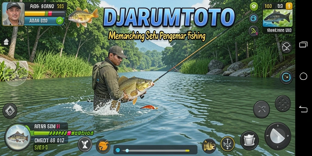 Tampilan gameplay yang menampilkan aksi menangkap ikan di lautan.