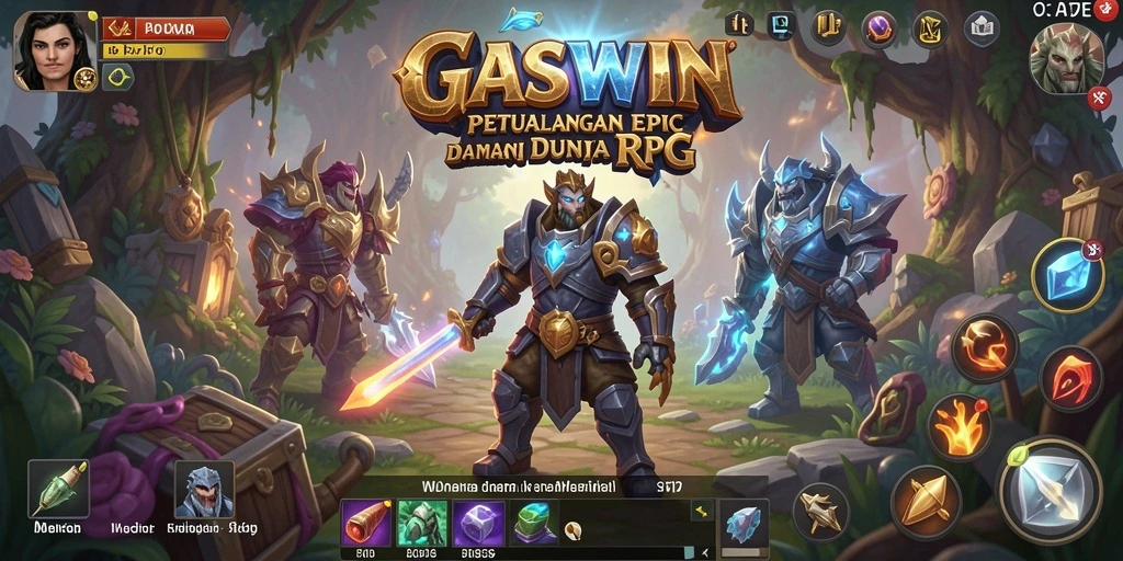 Screenshot utama GASWIN menampilkan aksi pertarungan RPG yang mendebarkan.