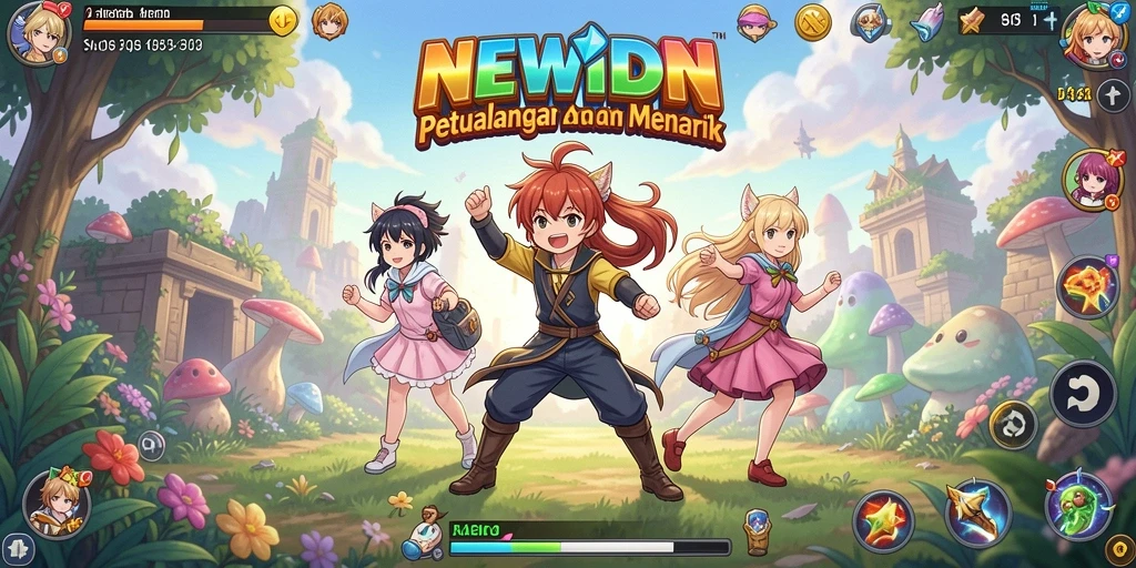 Screenshot gameplay NEWIDN yang memukau dengan karakter anime.