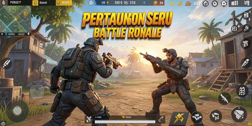 Tampilan aksi intens di arena POROS77 dengan pemain bertempur.